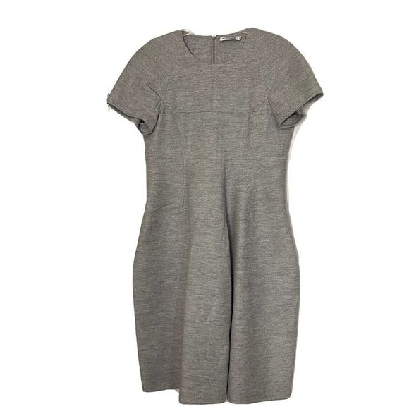 JIL SANDER Heather Gray Short Sleeve Wool Angora Dress with pockets XL - Picture 1 of 6